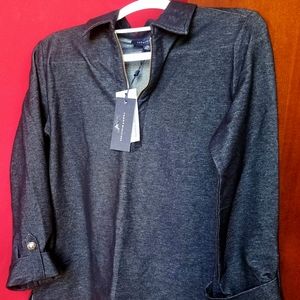 NWT Tommy Hilfiger 3/4 Sleeve Zip Up Soft jean color  Shirt
